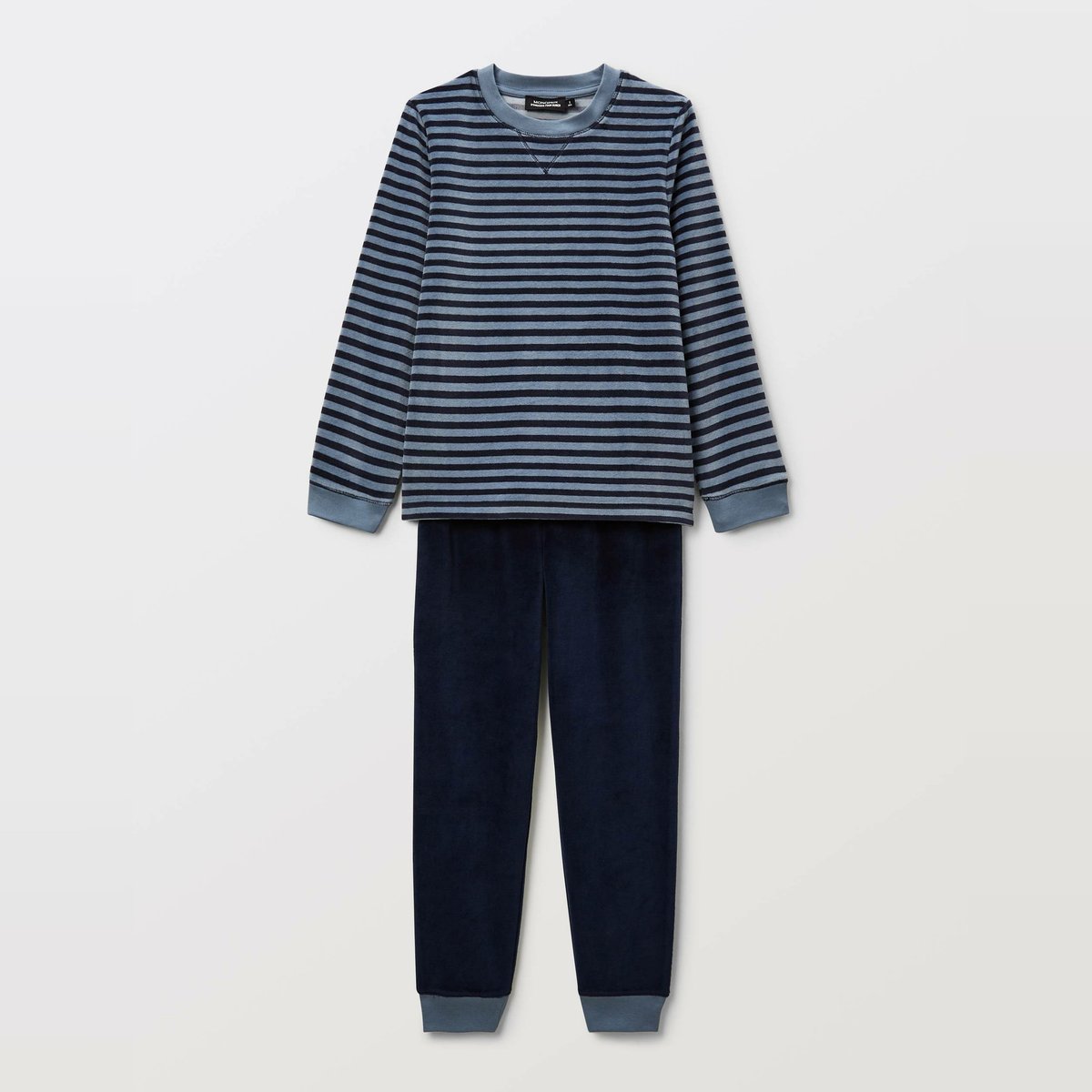 Pyjama velours manches longues marinière contient du coton BIO GOTS marine, MONOPRIX