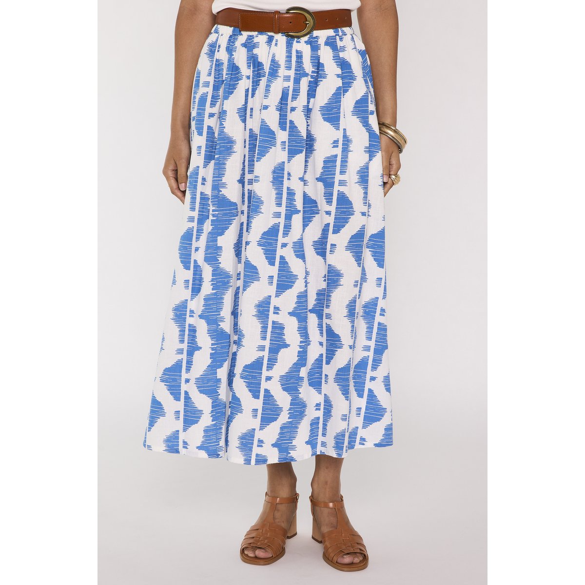 Jupe midi fluide imprimée en coton BRUNE bleu roi, Maison 123