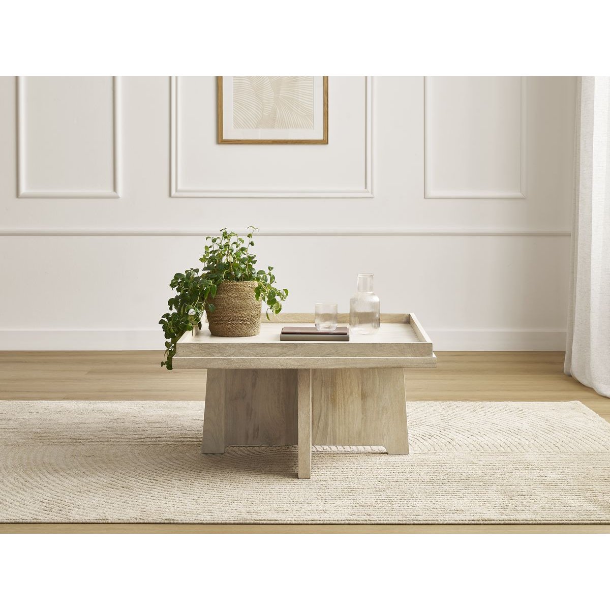 Table basse carrée en bois massif, ALBA marron clair, BOBOCHIC