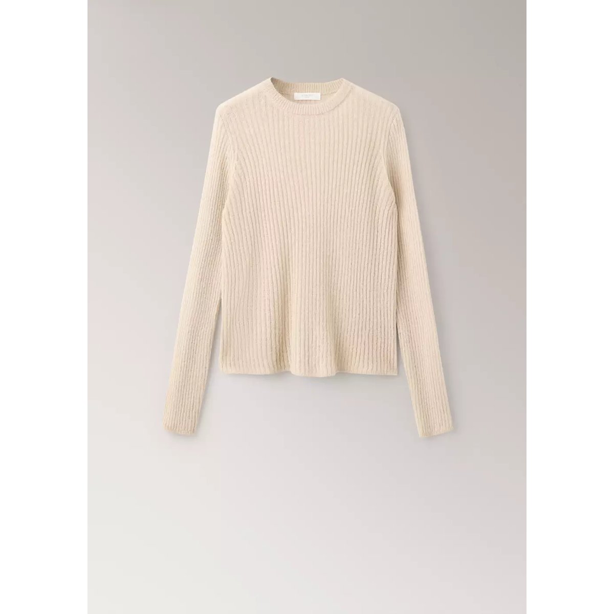 Pull-over maille côtelée beige, MANGO