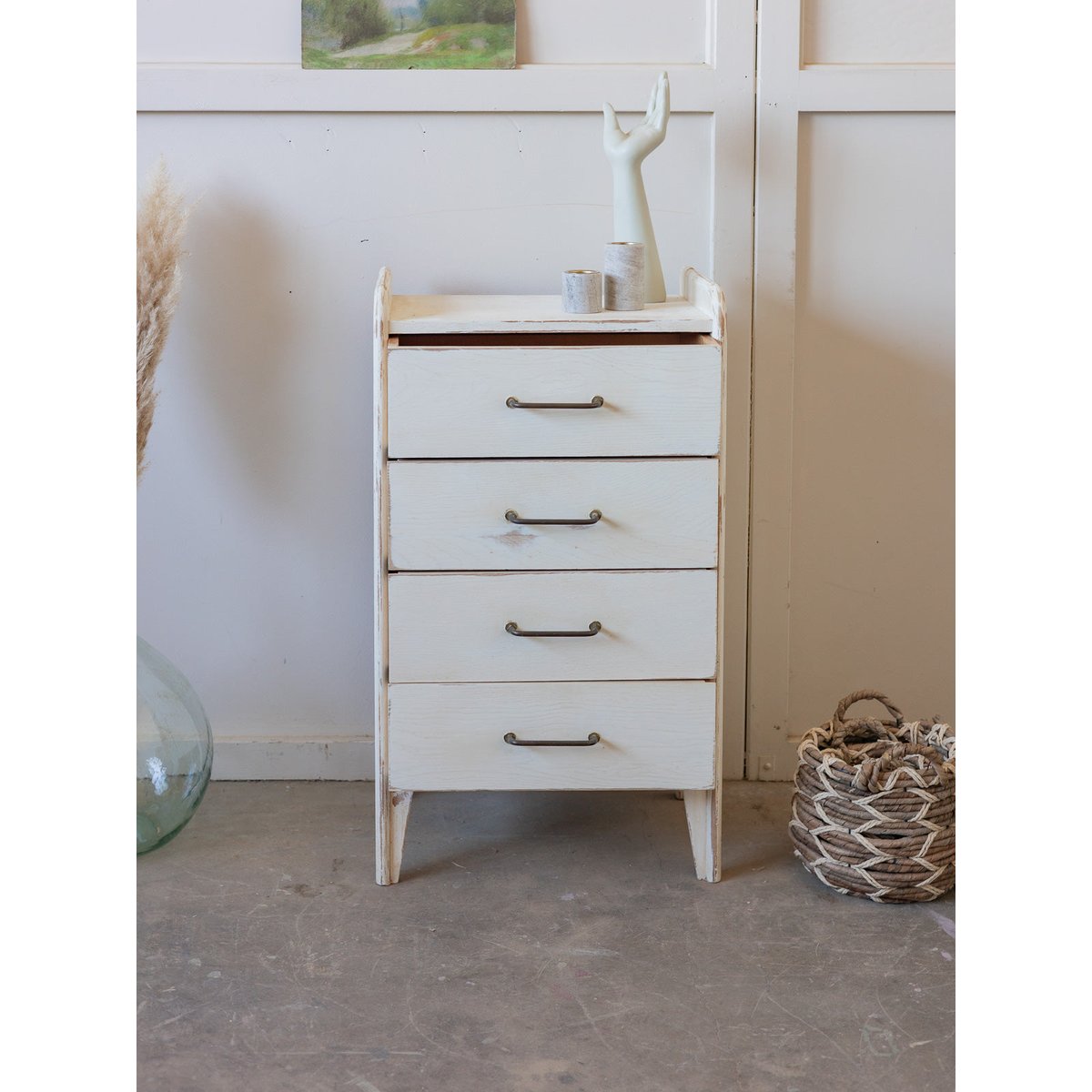 Commode blanc patiné Garance N°746 - Bon état blanc, DEBONGOUT