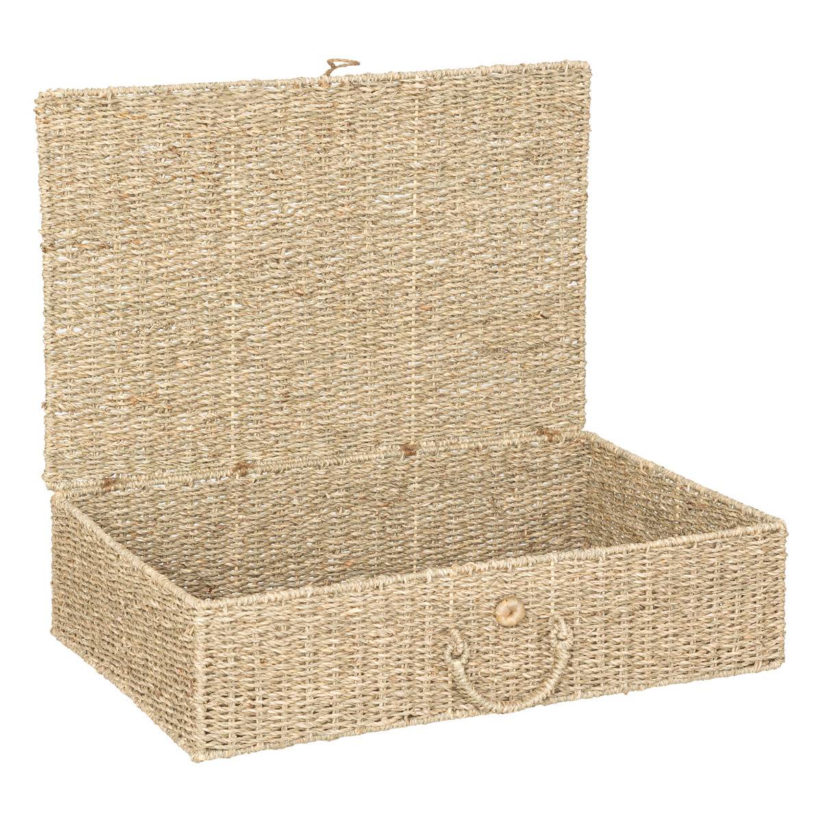 Lot de 2 paniers XL en paille tressée à poignées CORA beige, ATMOSPHERA