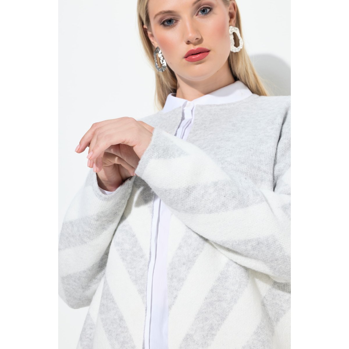 Cardigan rayé sans fermeture mélange d’argent, ULLA POPKEN