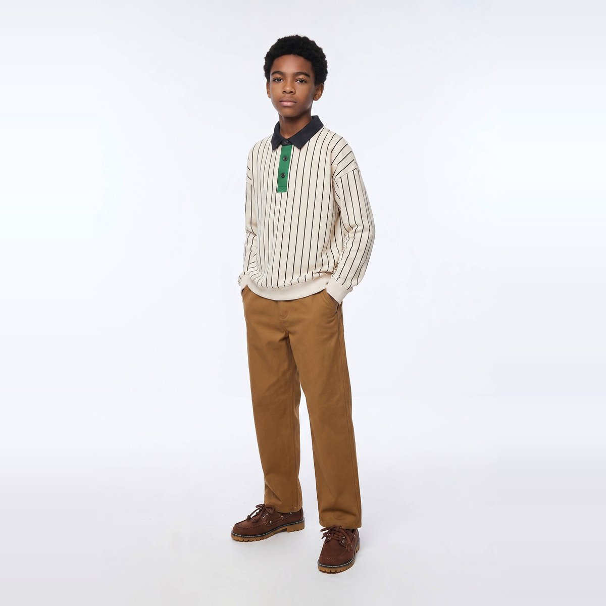 Sweat col polo rayé en coton BIO GOTS naturel, MONOPRIX