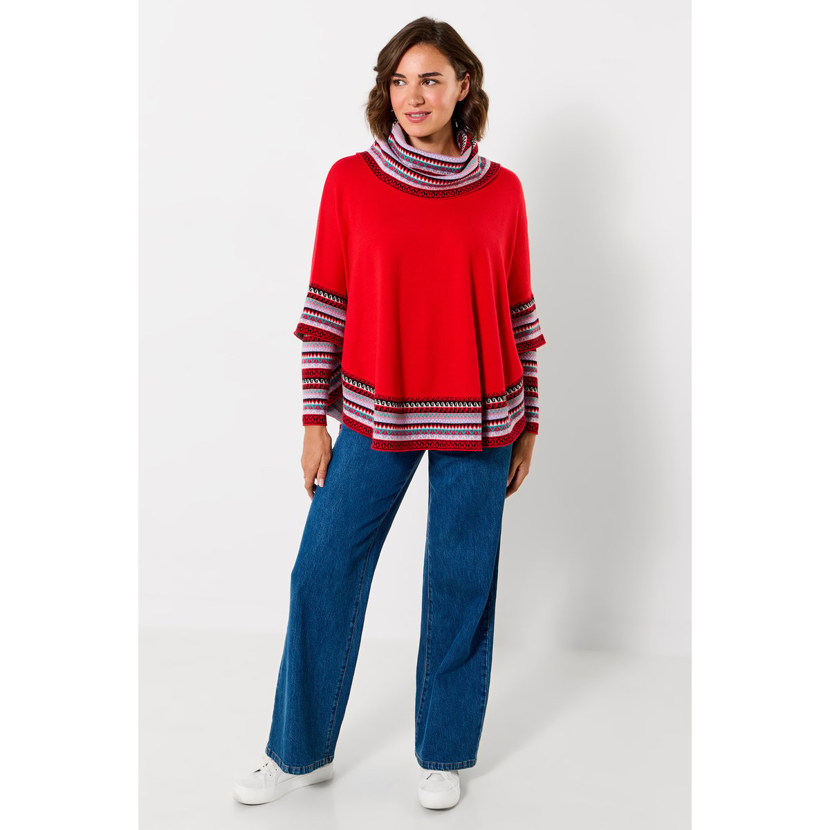 Poncho à Manches en Maille Bobo Merveille d'Hiver rouge, JOE BROWNS