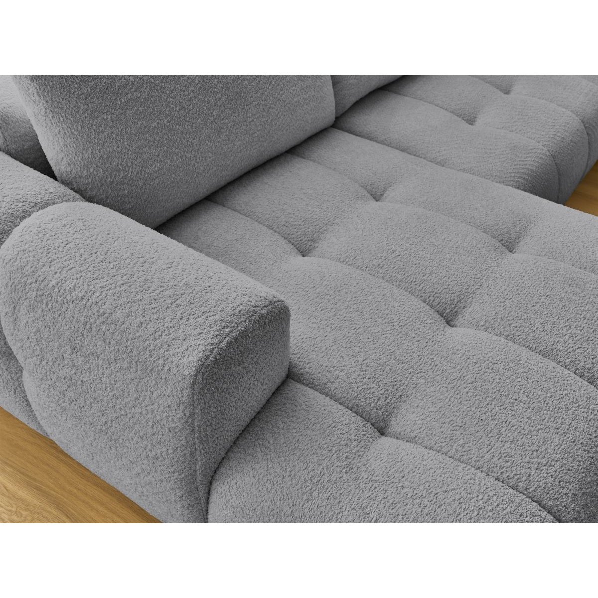 Canapé panoramique convertible 5 places en tissu bouclette, FUJI gris foncé, BOBOCHIC