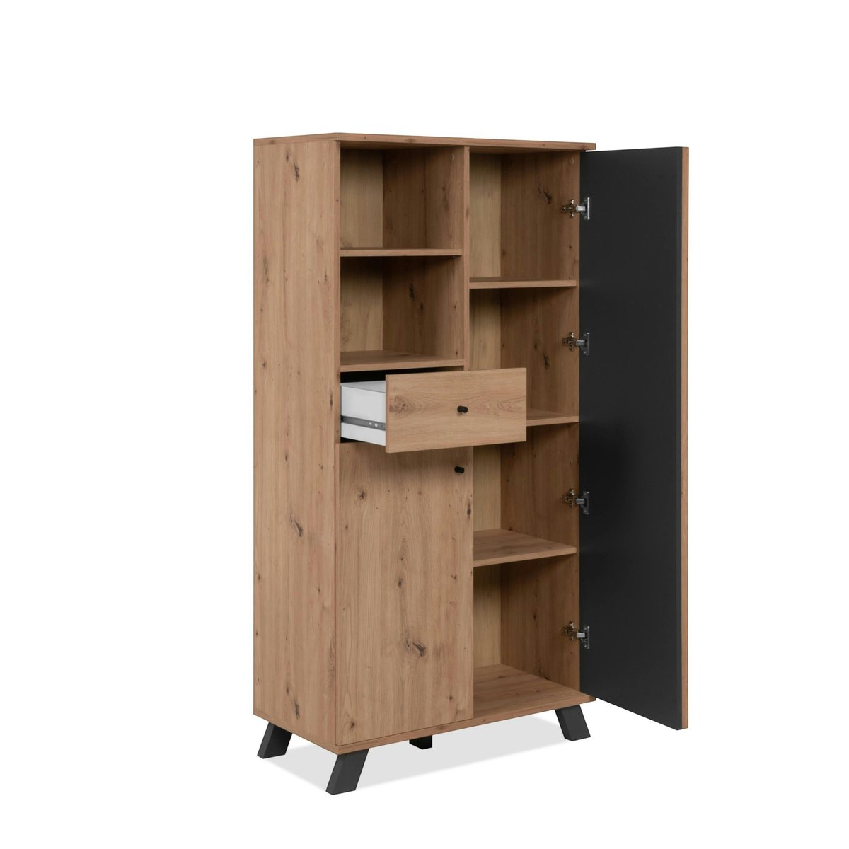 Buffet haut 1 porte noire rainurée 80 cm ALVA bois naturel, PIER IMPORT