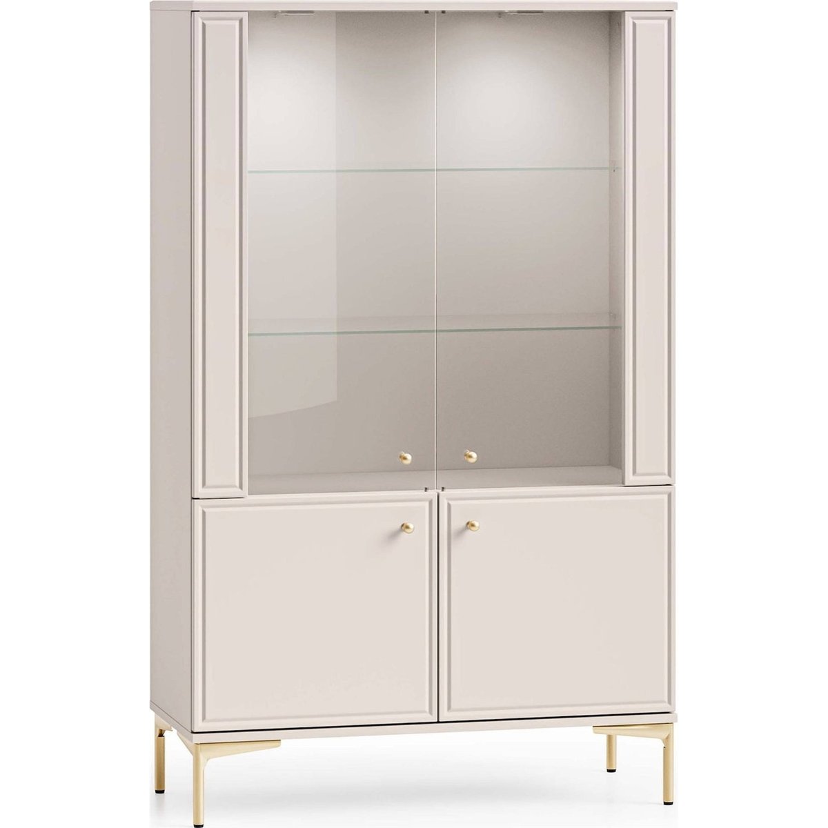 Vitrine 4 portes éclairage LED SANDRO beige cachemire et doré, RECOLLECTION