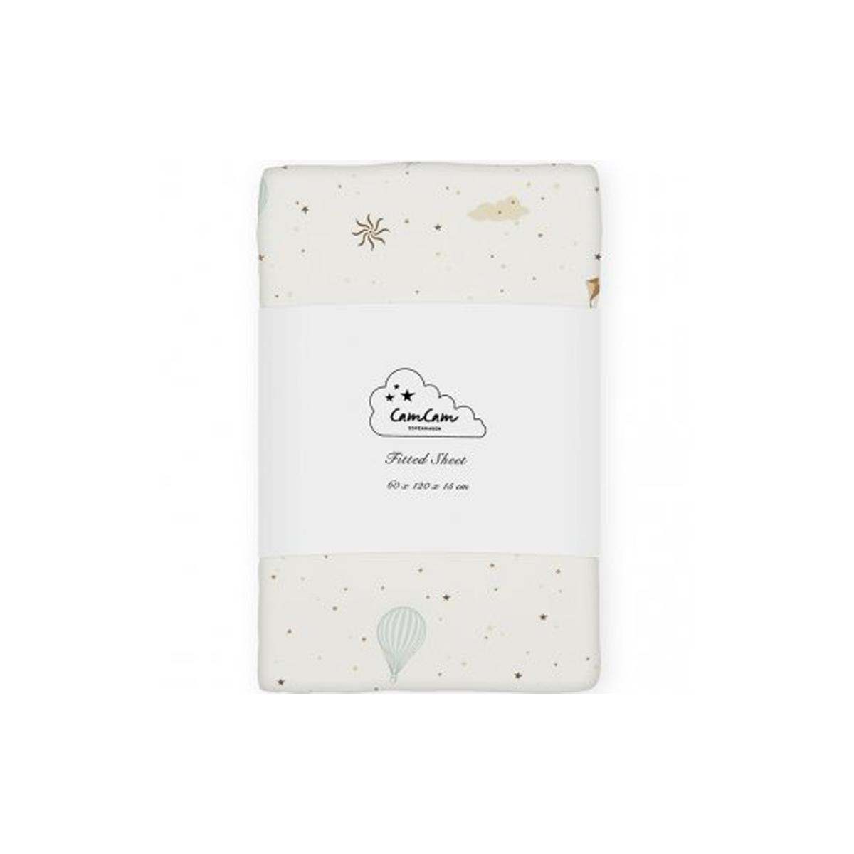 Drap housse blanc, bleu, marron, CAM CAM