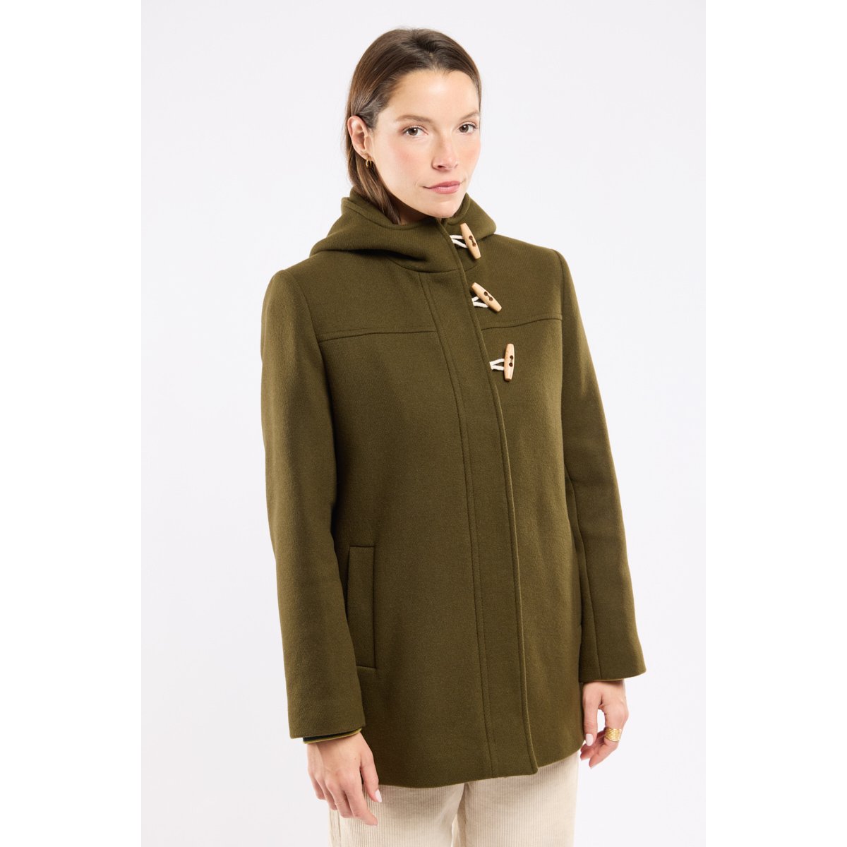 Duffle coat zippé - drap de laine green moss foncé, ARMOR-LUX
