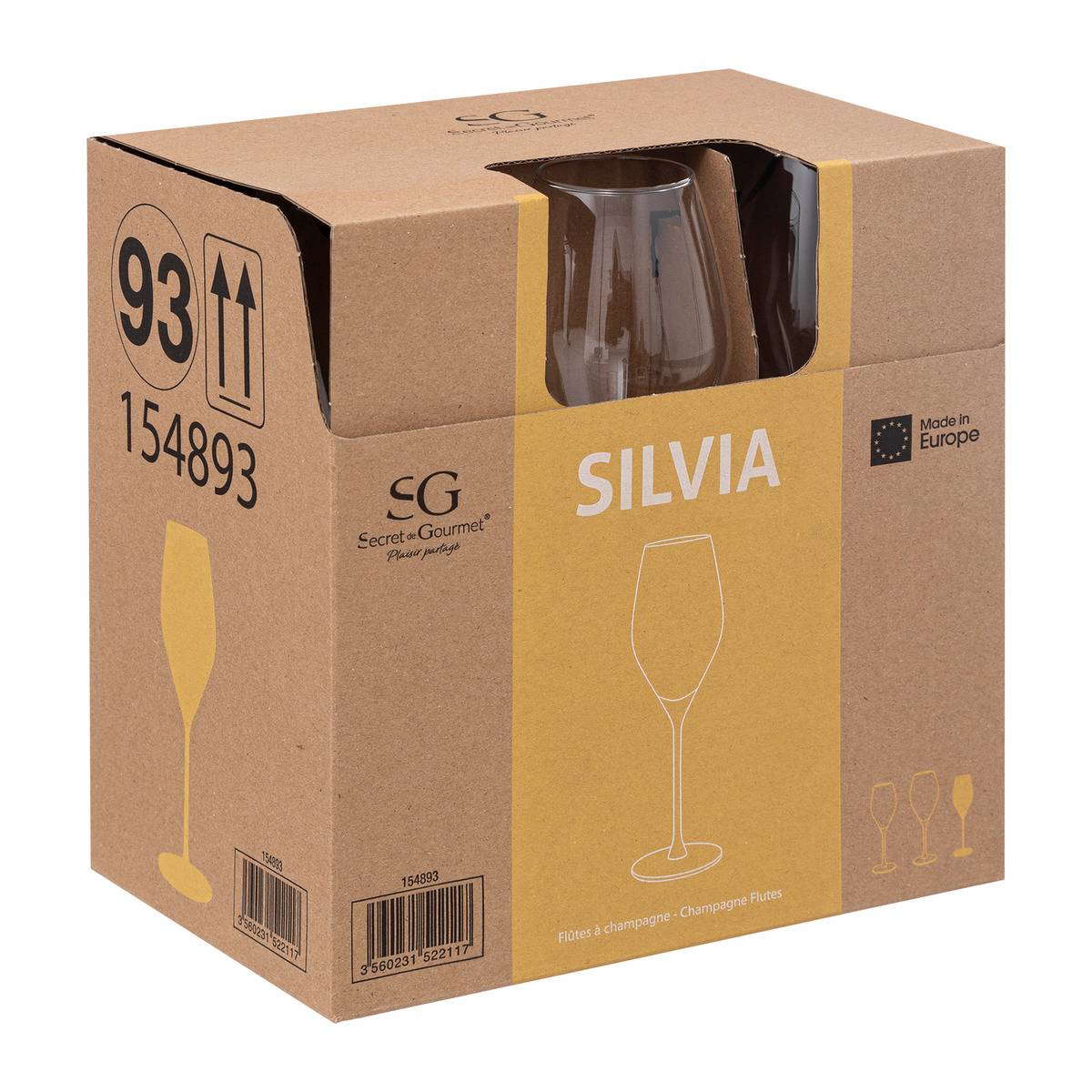 Lot de 6 flûtes à champagne en verre 21 cl SILVIA transparent, SECRET DE GOURMET