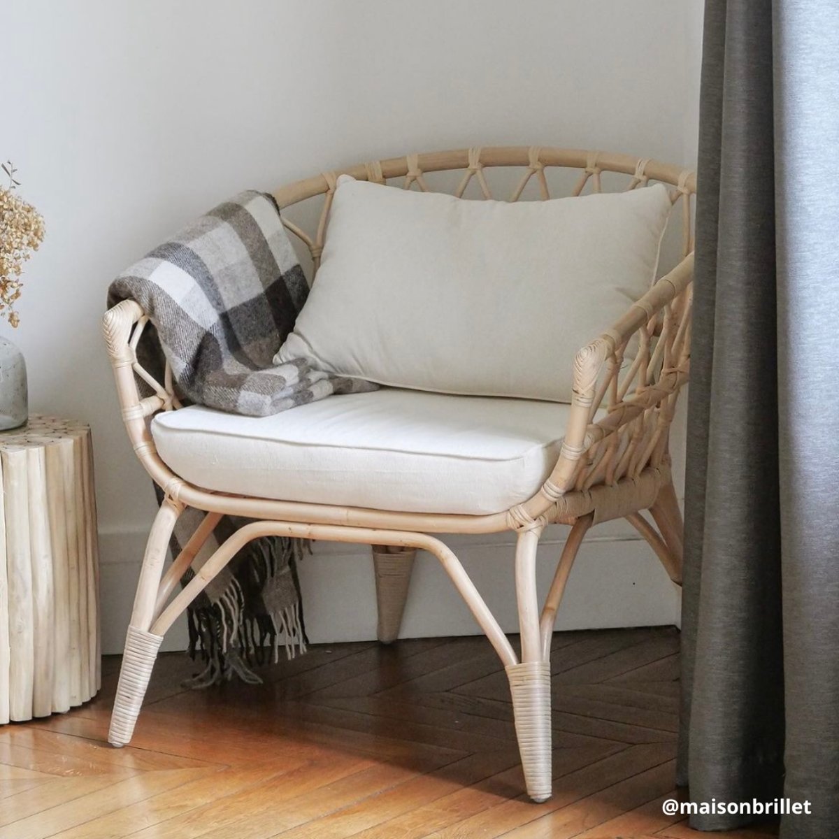 Fauteuil en rotin avec coussin LESKY naturel, HYDILE