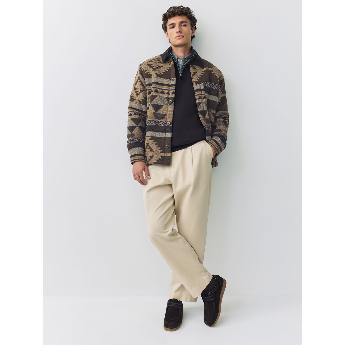 Surchemise style navajo avec peau lainée marron, NEXT