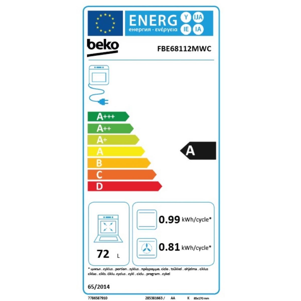 Cuisinière induction FBE68112MWC couleur unique, BEKO