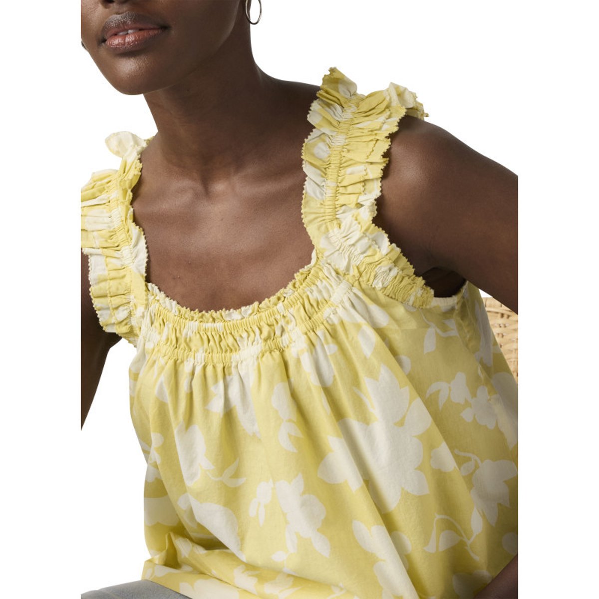 Débardeur en coton jaune floral avec une coupe ample et un col rond jaune, LEVI'S