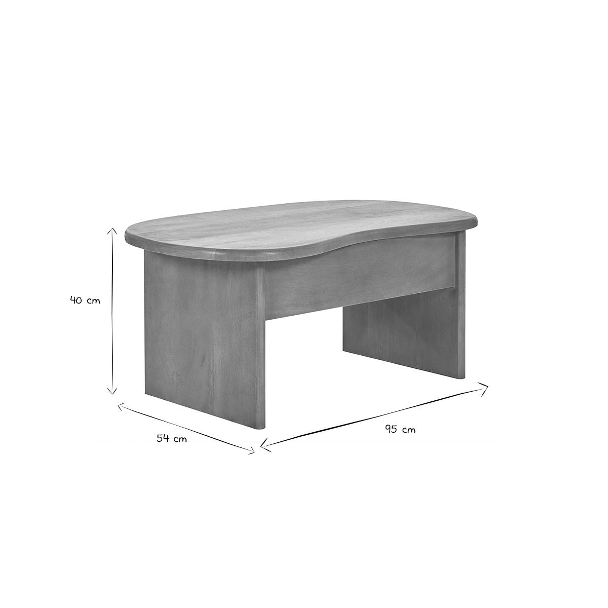 Table basse relevable design haricot avec rangement en bois manguier massif L95 cm KOKOA chêne clair, MILIBOO