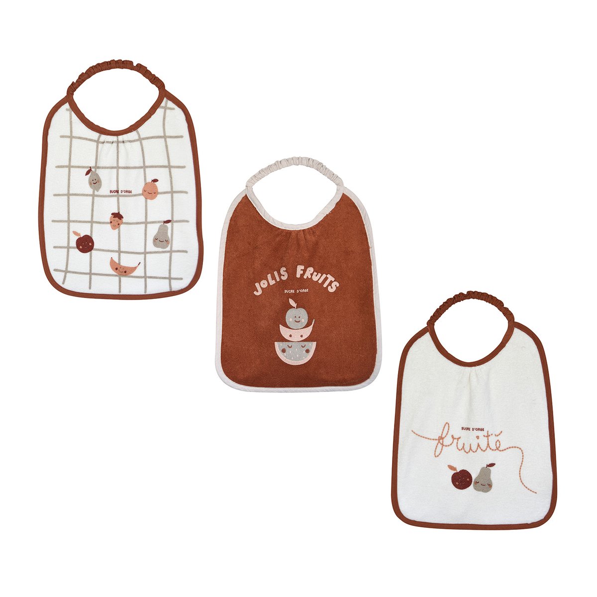 Lot de 3 bavoirs elastique ozkan eponge couleur unique, SUCRE D'ORGE