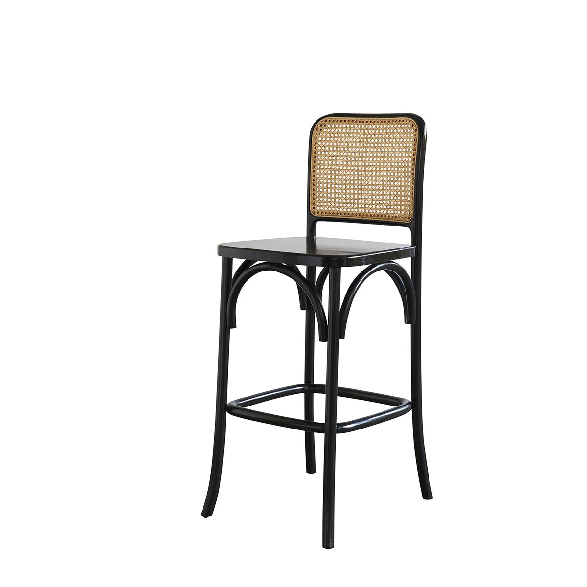 Tabouret de bar en bois d'acajou et cannage  ARON noir, BERAH GETAH