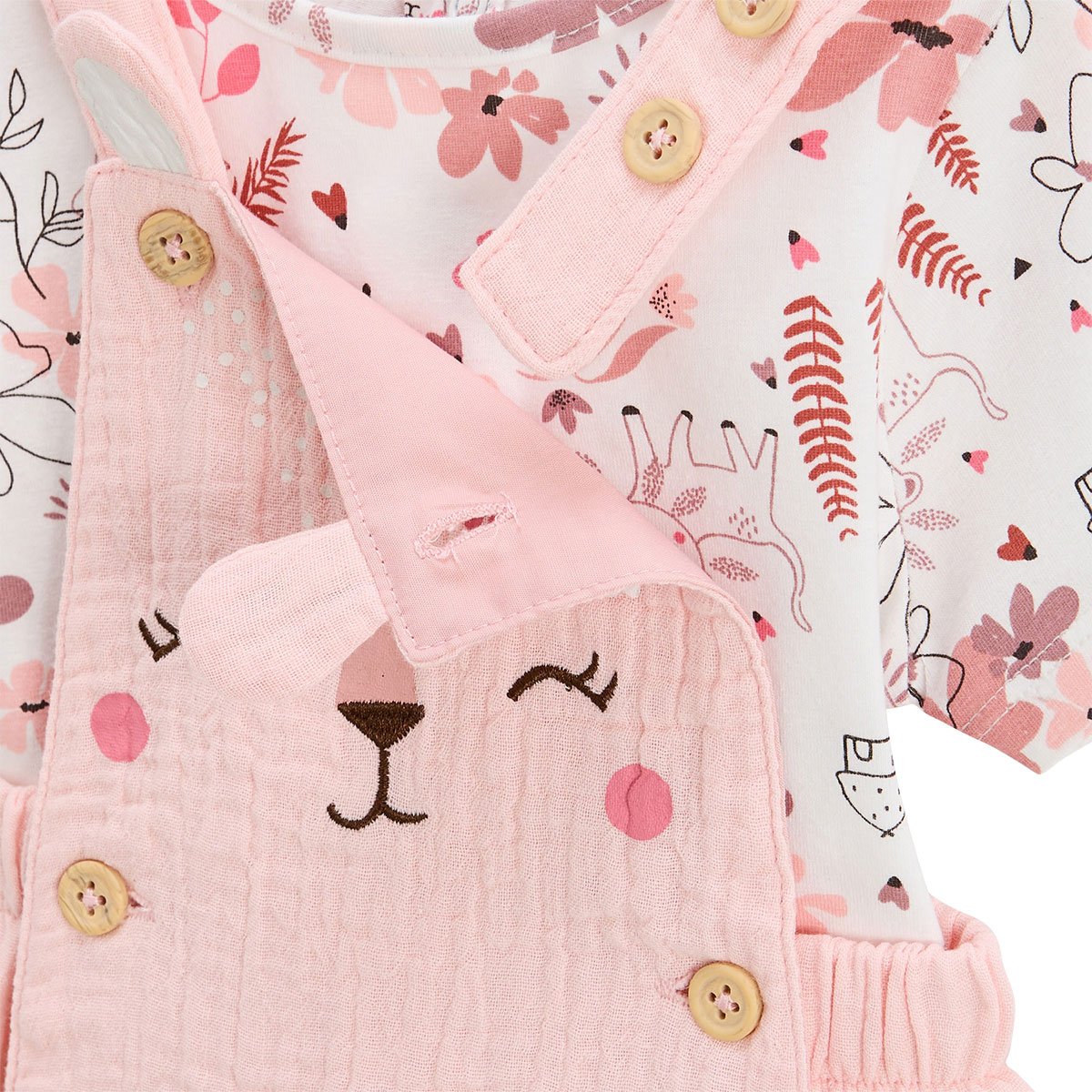 Ensemble salopette bébé en gaze de coton et t-shirt Petit Safari rose, PETIT BEGUIN