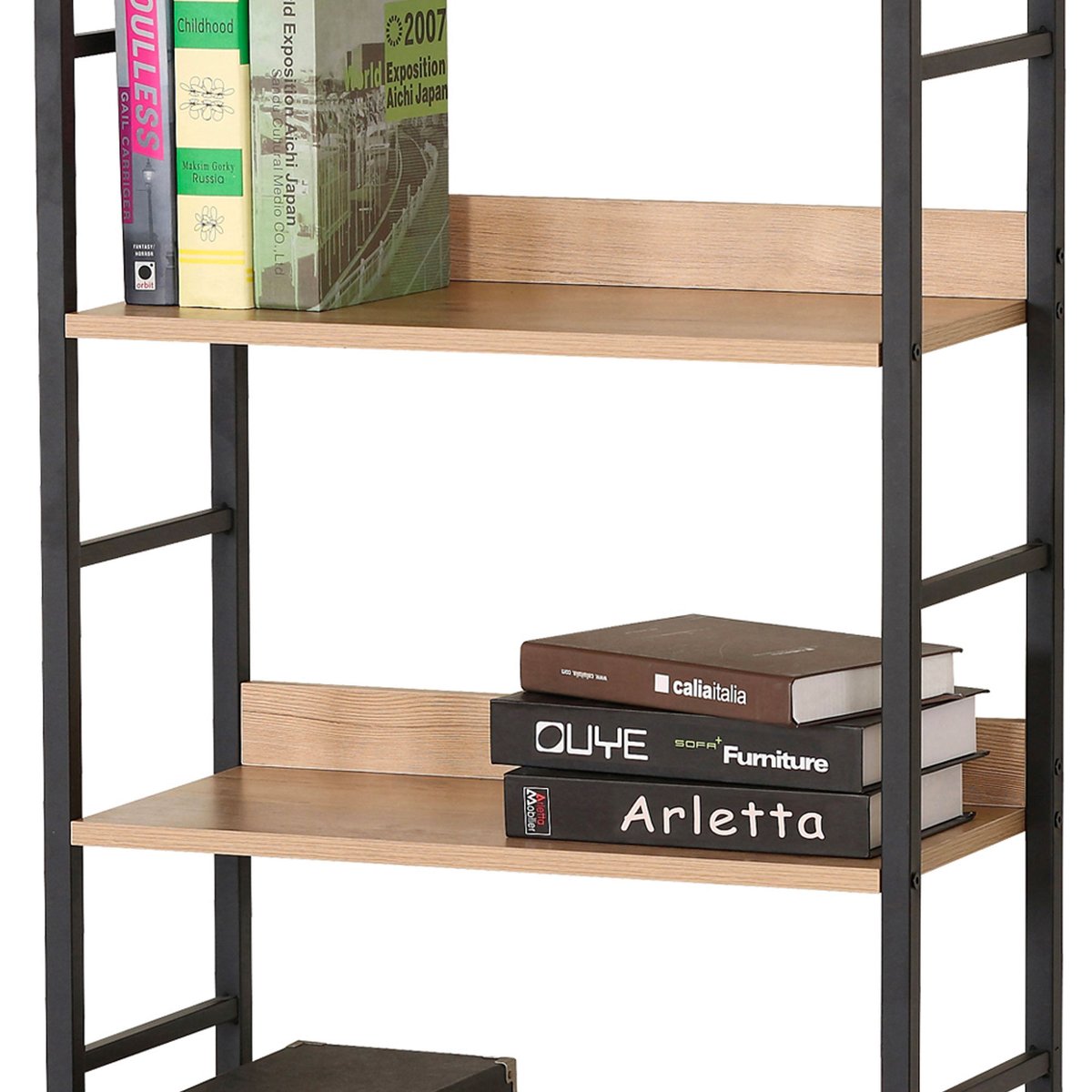 Étagère en métal noir et bois 4 étages 60x28x126cm bois, WADIGA