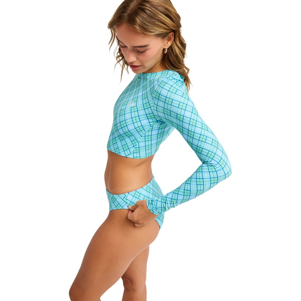 Lycra manches longues cropped THE BEACH BABE. vert katydid as if plaid, ROXY