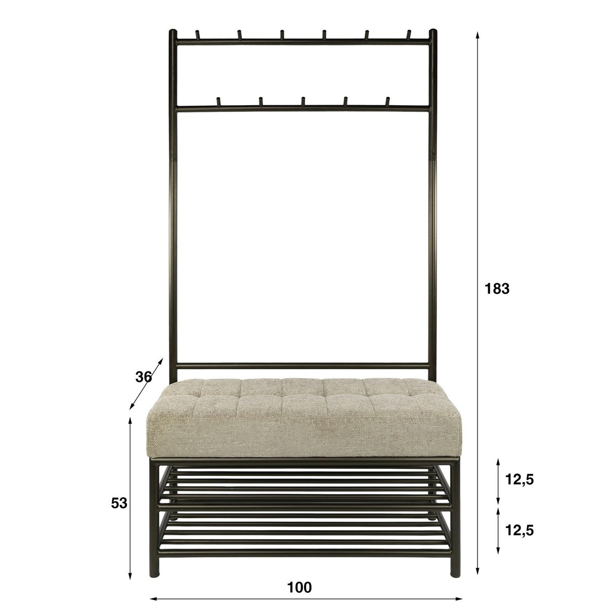 Meuble d'entrée vintage avec banc confort HELSINKI marron, PIER IMPORT