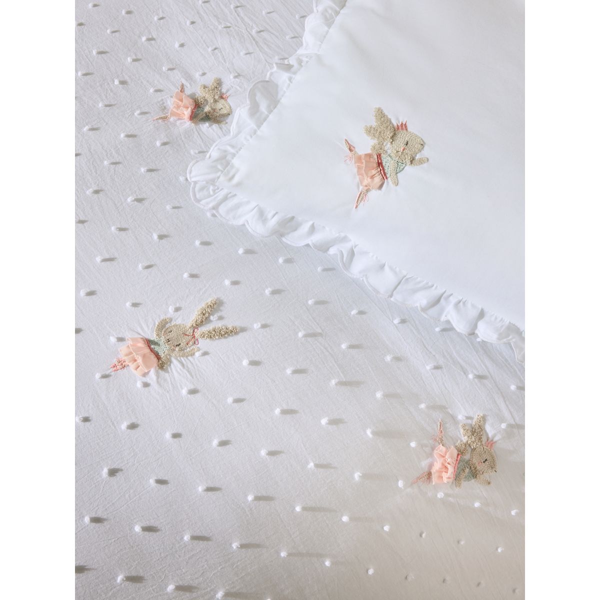 Parure de lit coton à lapins brodés blanc, NEXT