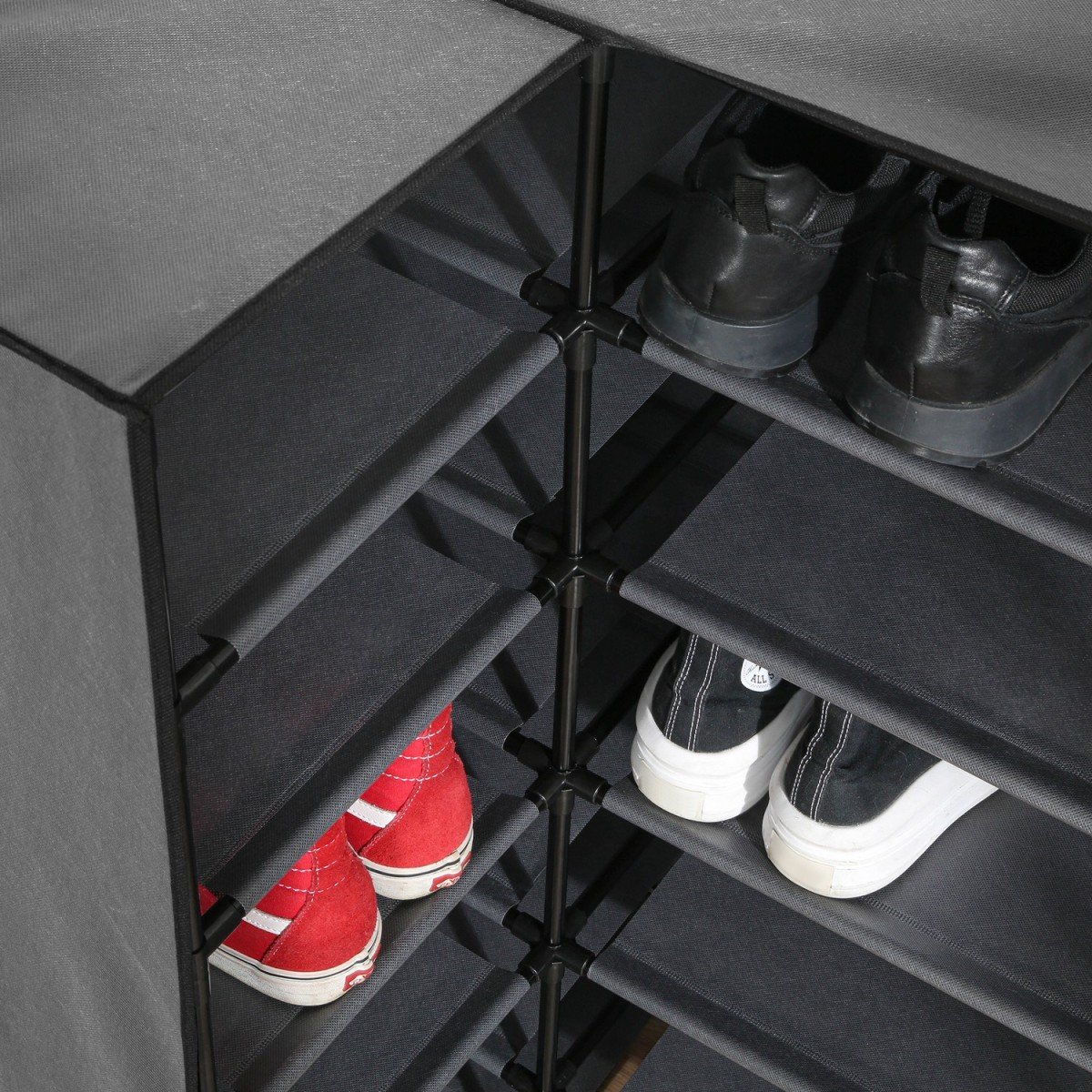 Armoire à chaussures d'angle en intissé et métal - H107 cm gris, CALICOSY
