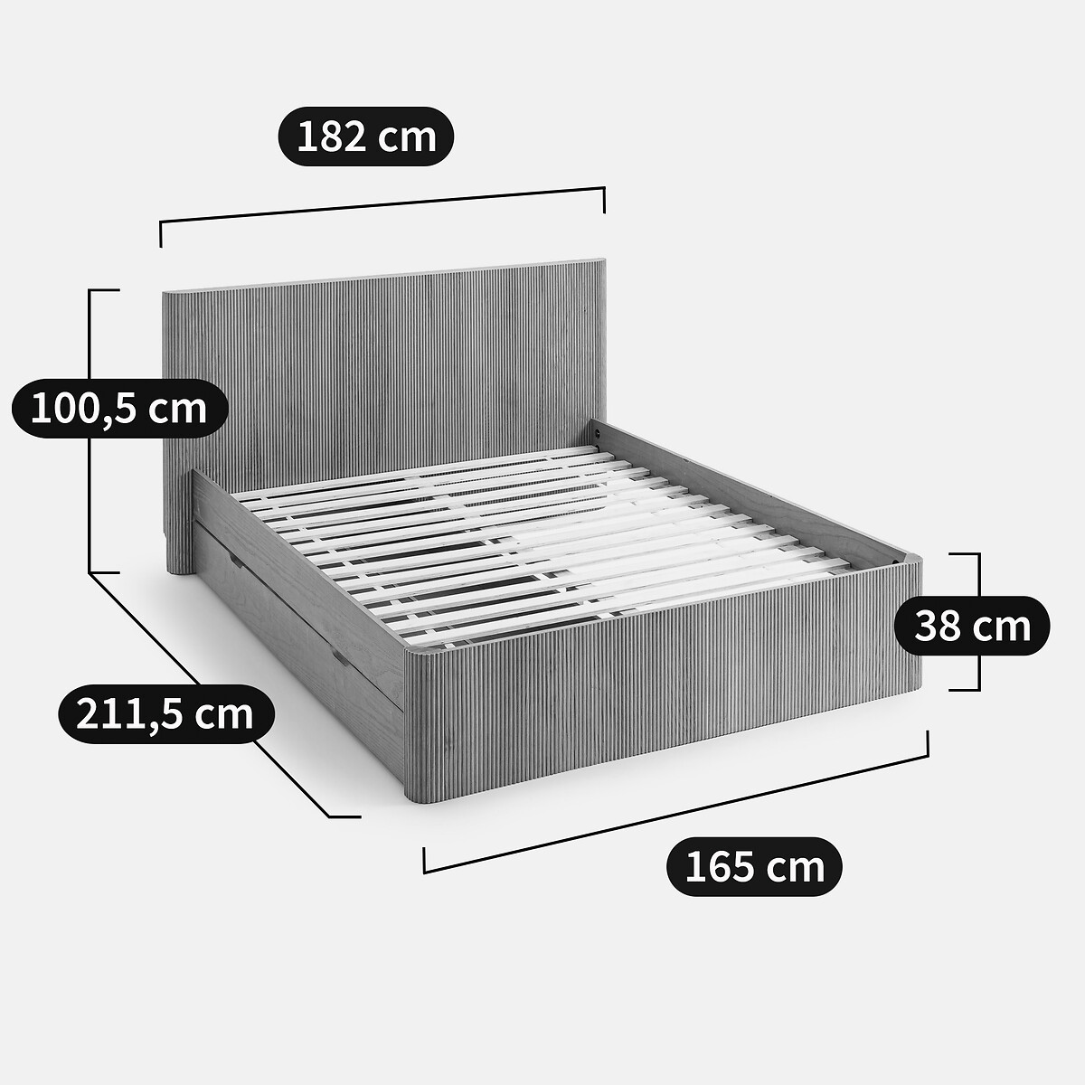 Cama de fresno y chapado, con somier, 2 cajones, MATTAN fresno, LA REDOUTE INTERIEURS