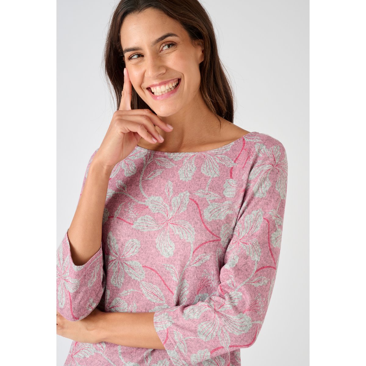 Tunique maille chaude imprimée rose fleuri, DAMART