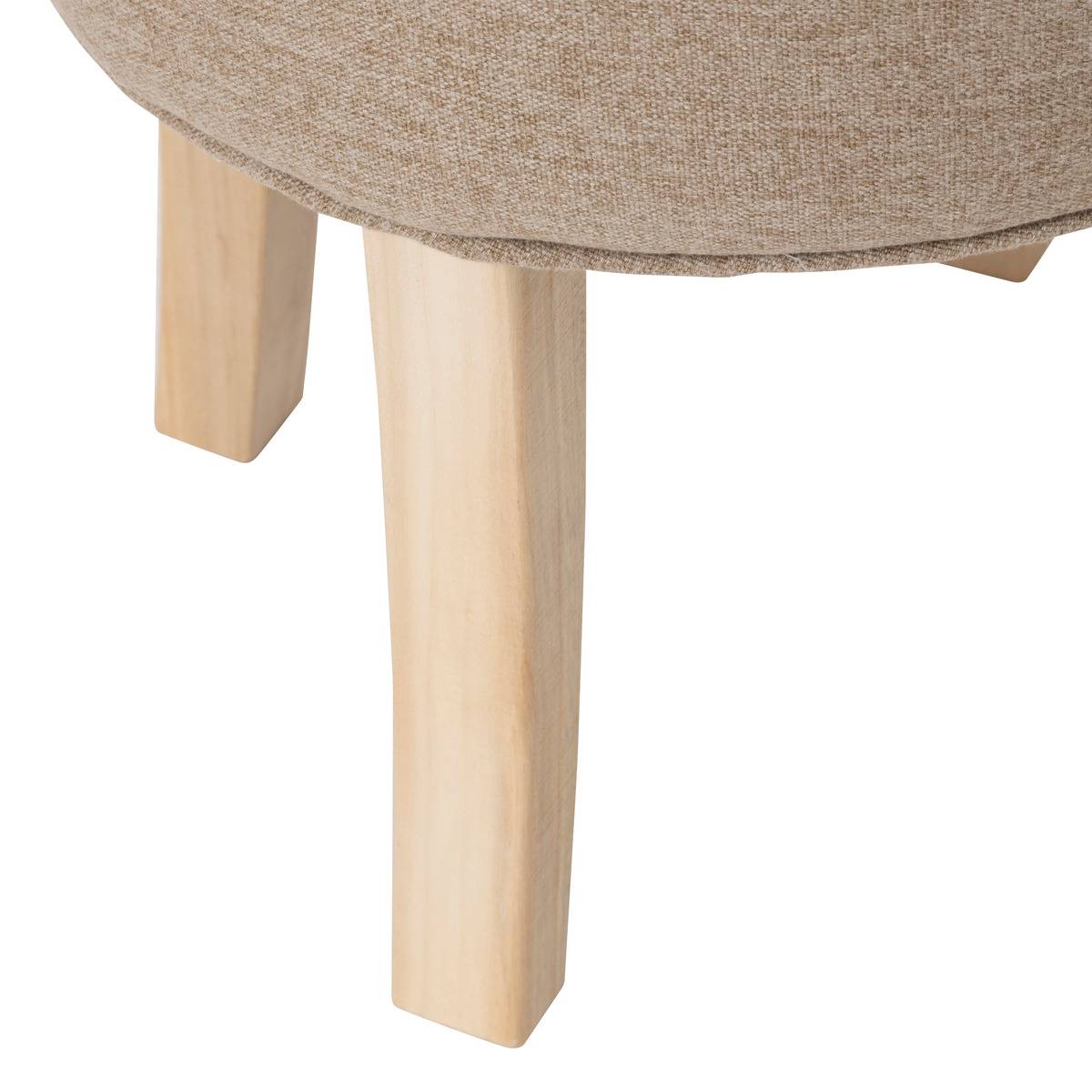 Tabouret rond capitonné en tissu piètement peuplier ADRIEL beige, ATMOSPHERA