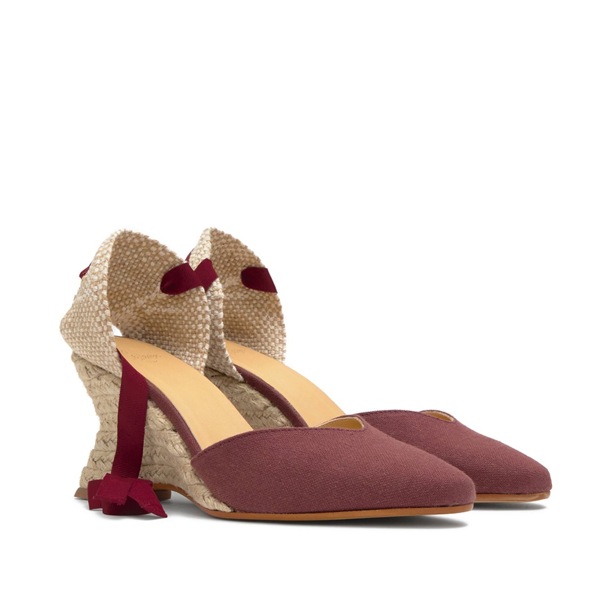 Espadrilles compensées en lin à lacets JUD bordeaux, CASTANER