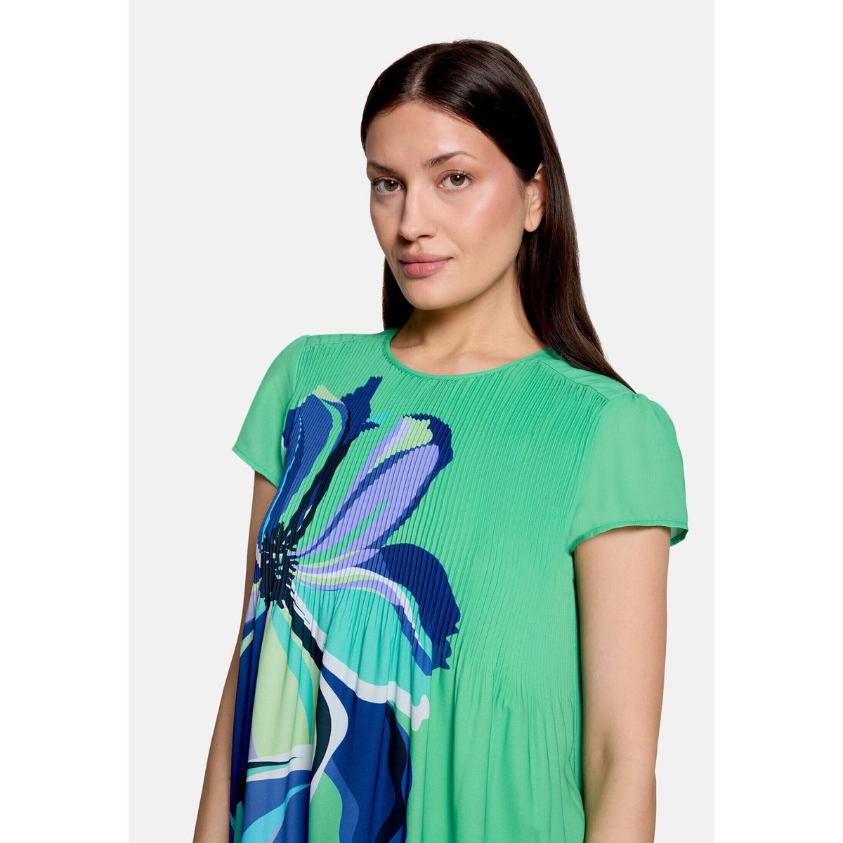 Robe plissée manches courtes green/cream, BETTY BARCLAY