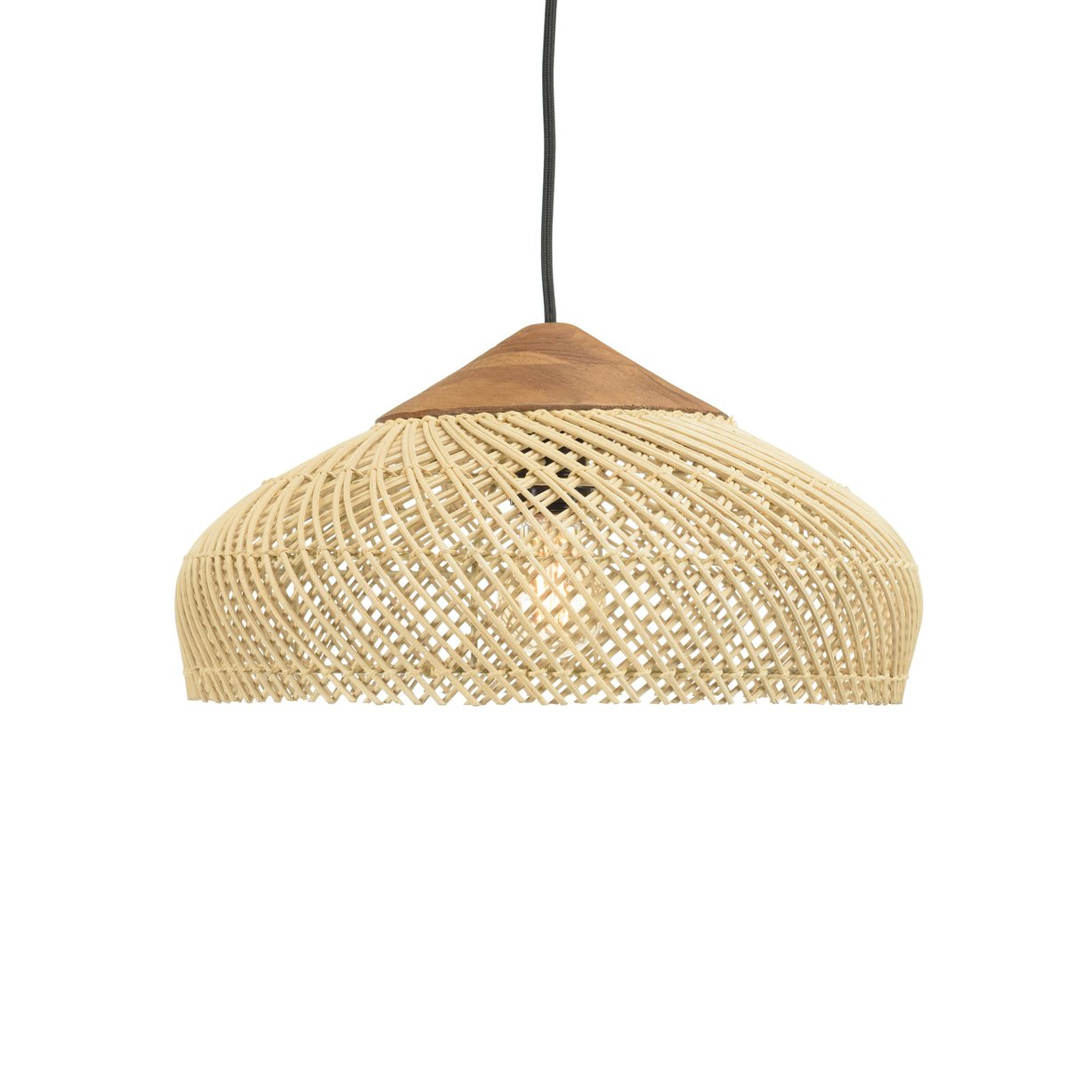 Suspension en rotin et teck 40cm FOLELLI ecru, PIER IMPORT