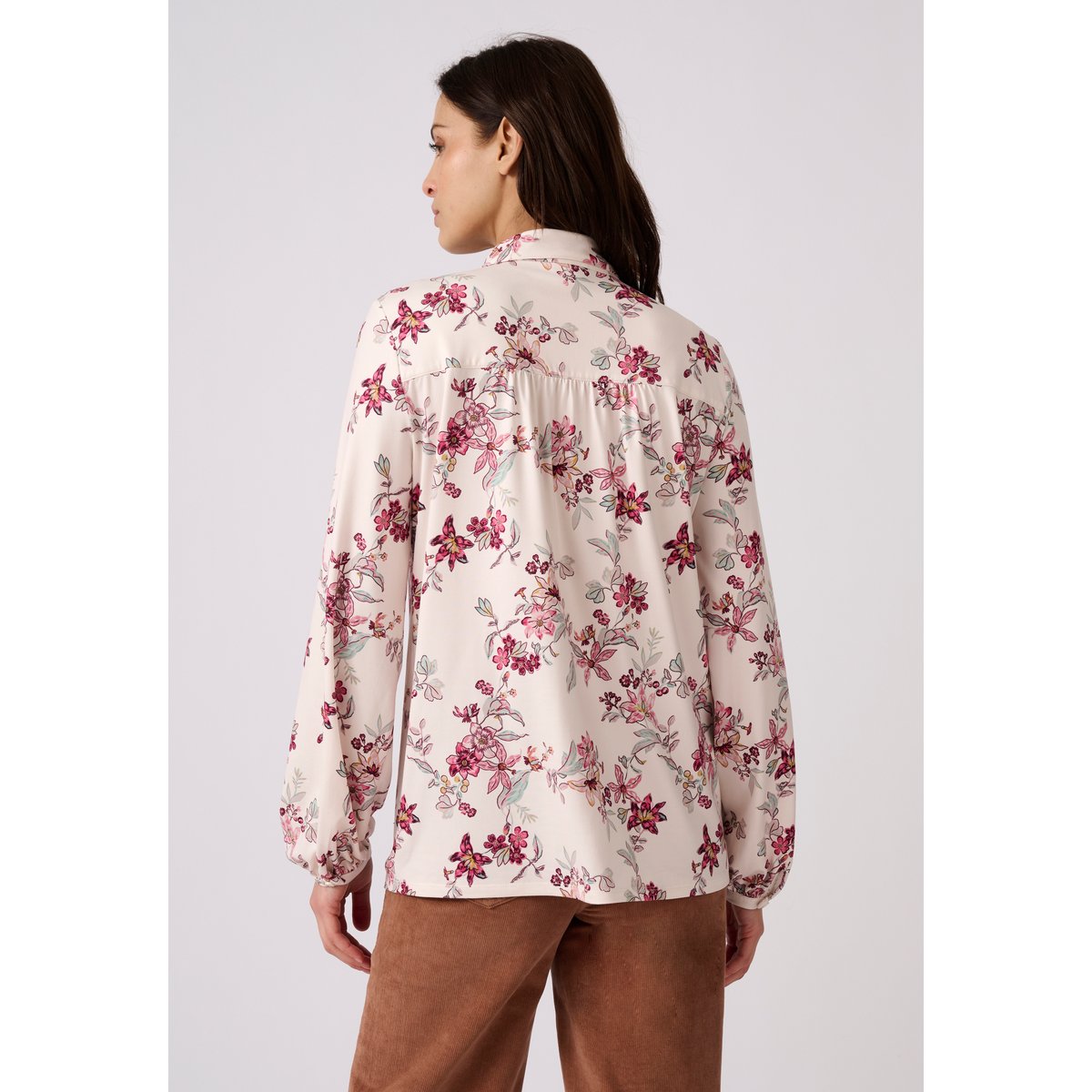 Chemisier en maille chaude marron beige fleuri, DAMART