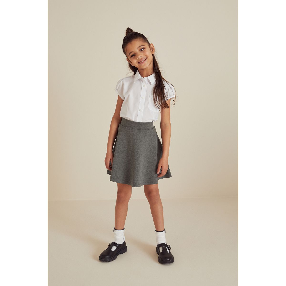 Jupe-short patineuse d'école en jersey stretch gris, NEXT
