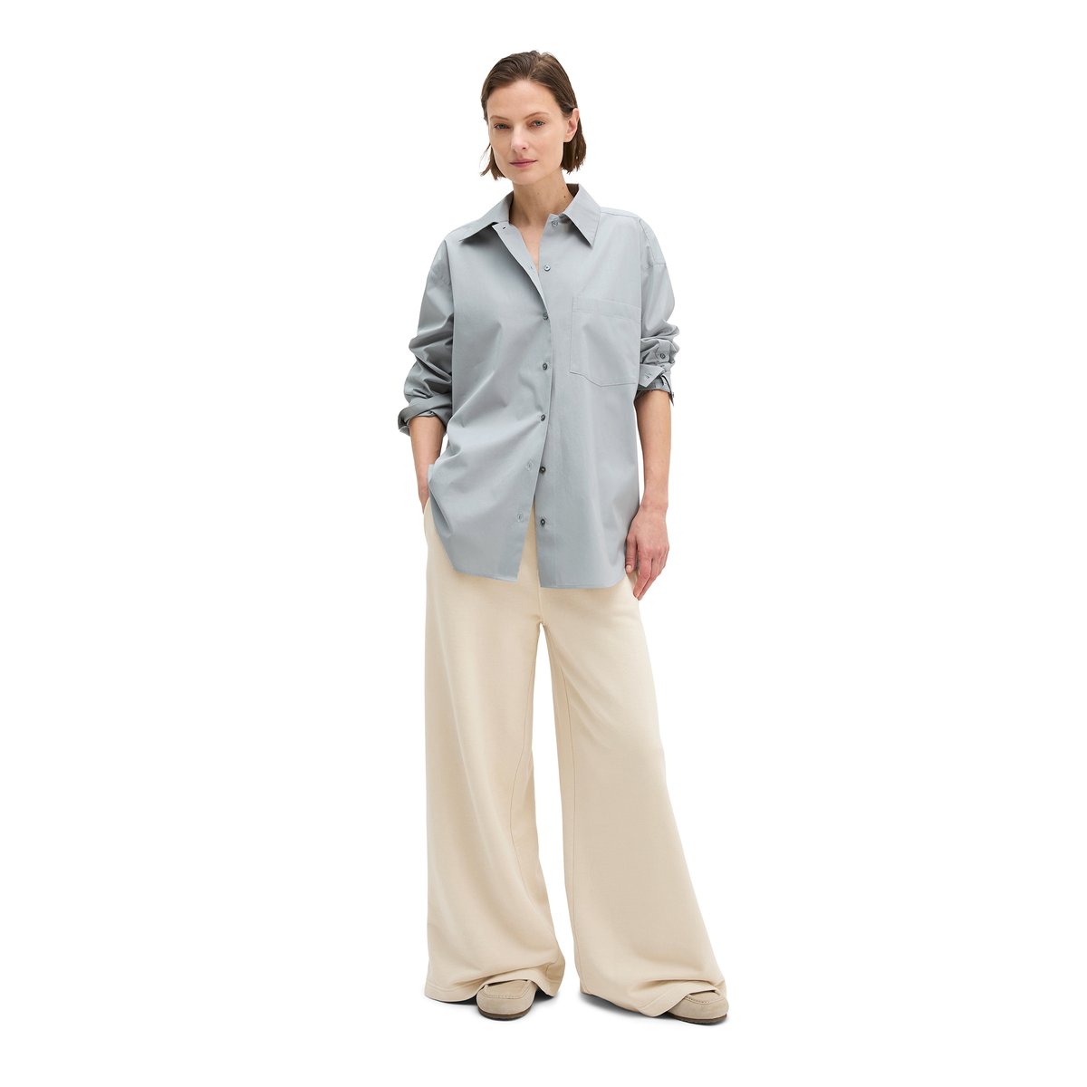 Blouse boyfriend relaxed en popeline de coton premium gris, MARC O'POLO