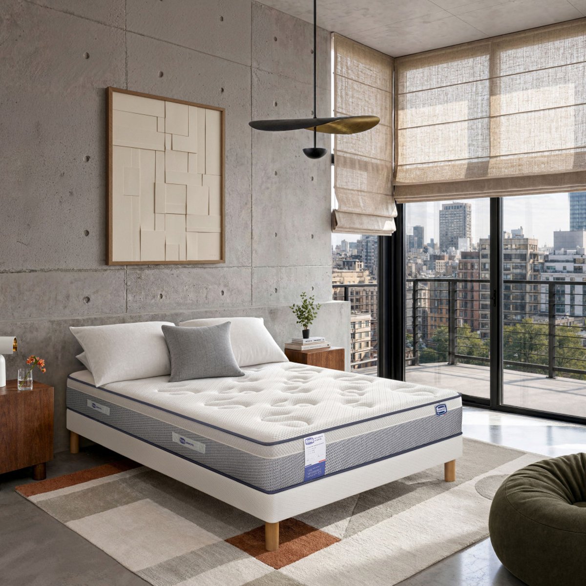 Matelas 100% ressorts et latex, accueil enveloppant- INFLUENCE-HYBRIDE couleur unique, SIMMONS