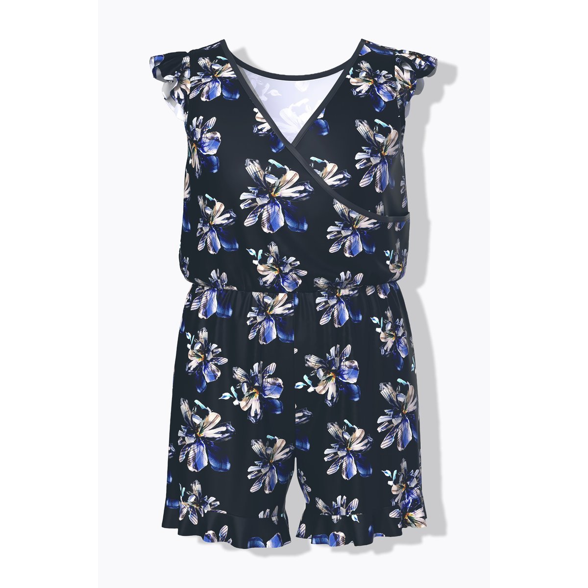 Robe de bain avec short. Motif à fleurs. noir, ULLA POPKEN