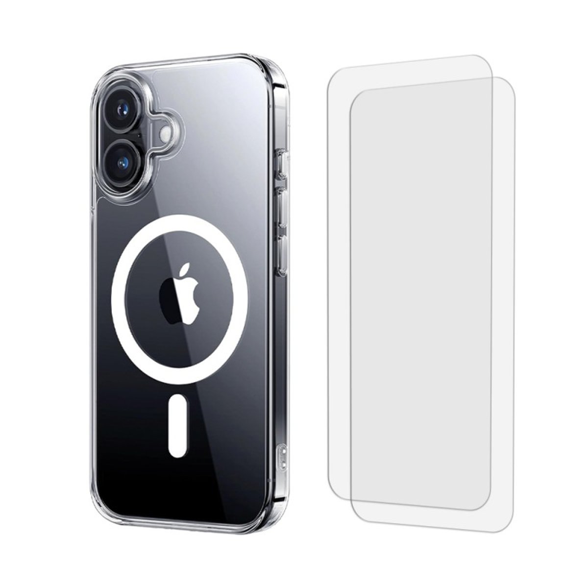 Coque Anti-choc compatible Magsafe pour iPhone 16 Plus Transparente + 2 protections écran et 2 protections objectif caméra transparent, EVETANE