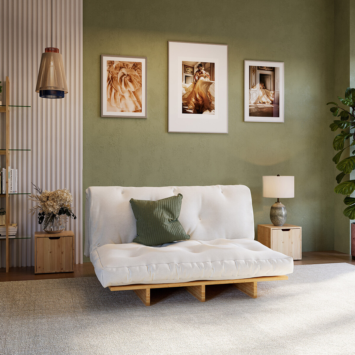 Holz Schlafsofa - Natur - 140X200 cm - zusammengebaut cremeweiss, EUROPE & NATURE