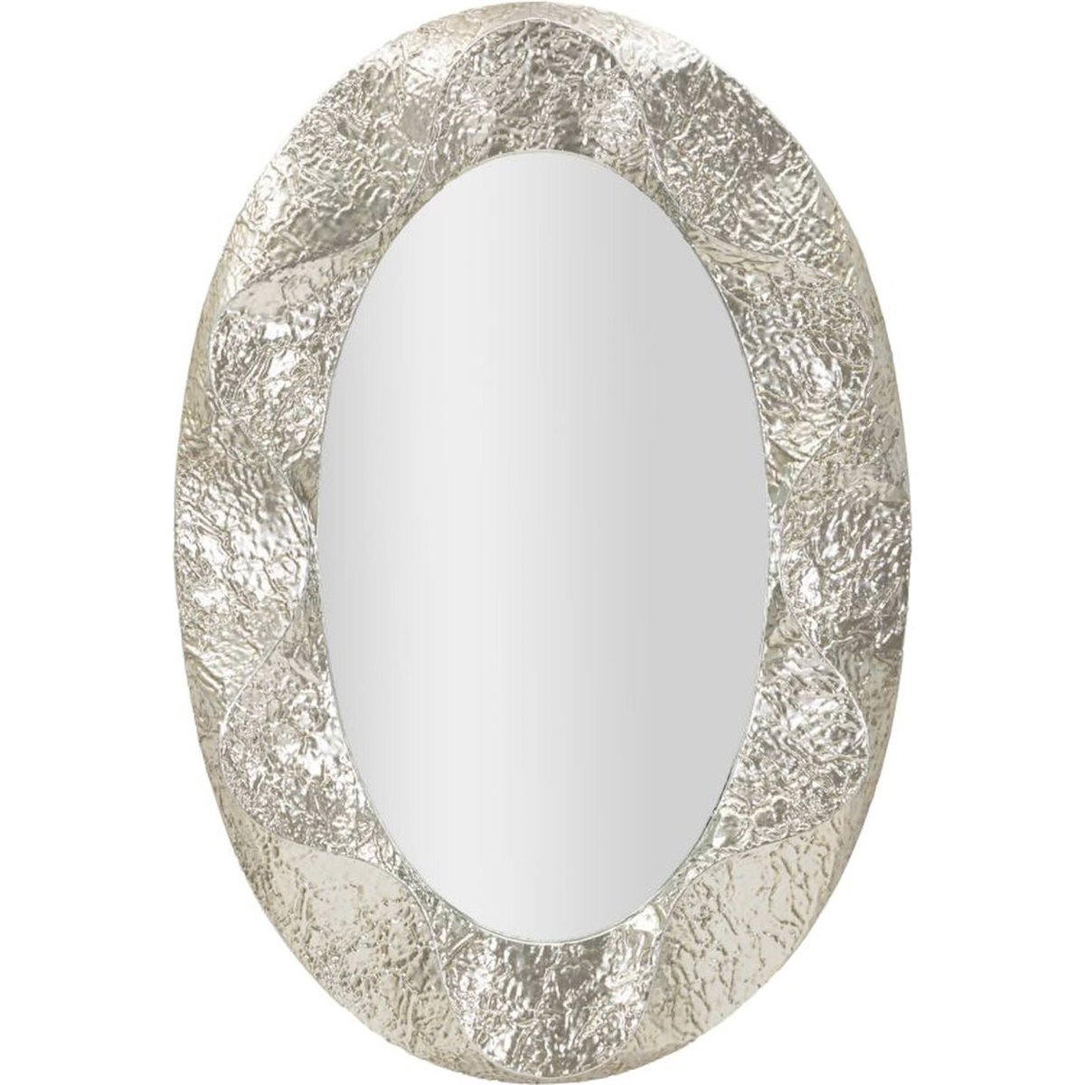 Miroir ovale au cadre martelé en fer GLAM argenté, RECOLLECTION