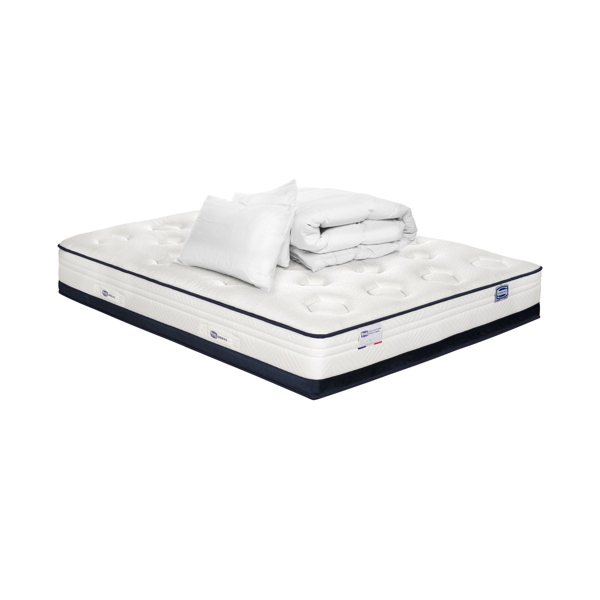Matelas 160x200 Hybride, ferme H27 + couette + 2 oreillers - INEDIT blanc, SIMMONS