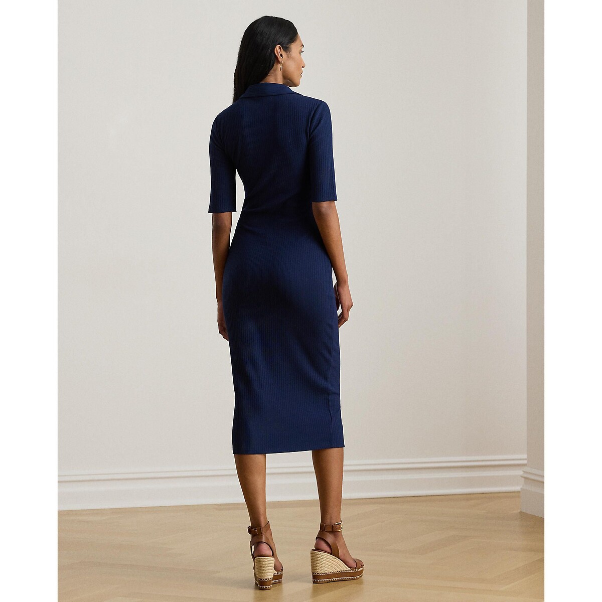 Robe midi à col polo manches courtes marine, LAUREN RALPH LAUREN