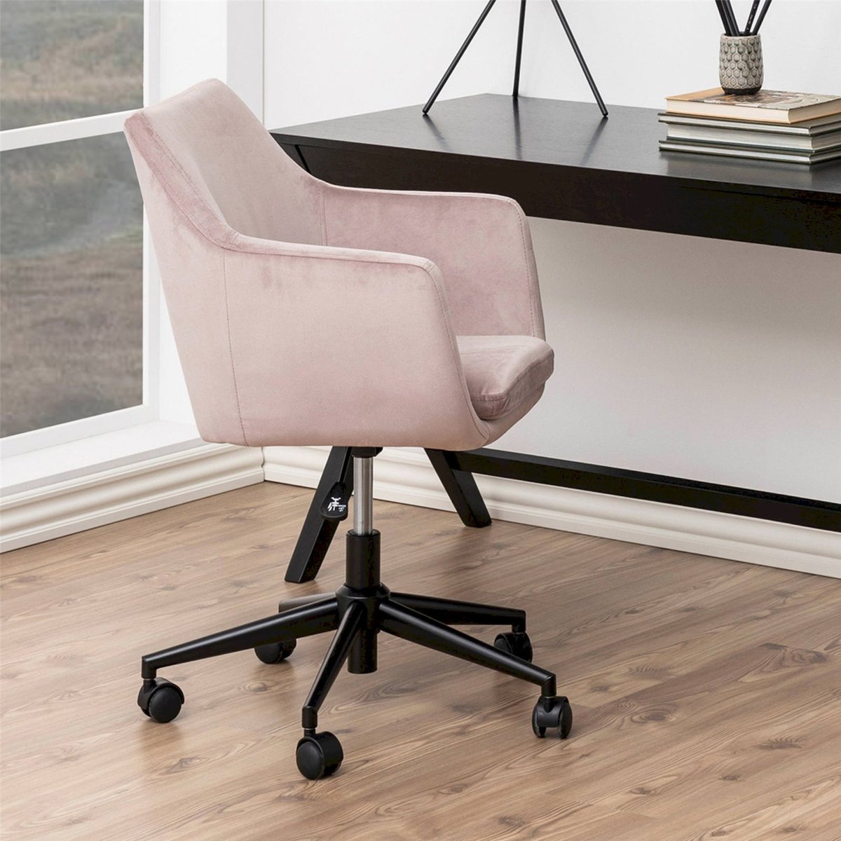 Fauteuil de bureau réglable en velours rose poudré, RECOLLECTION
