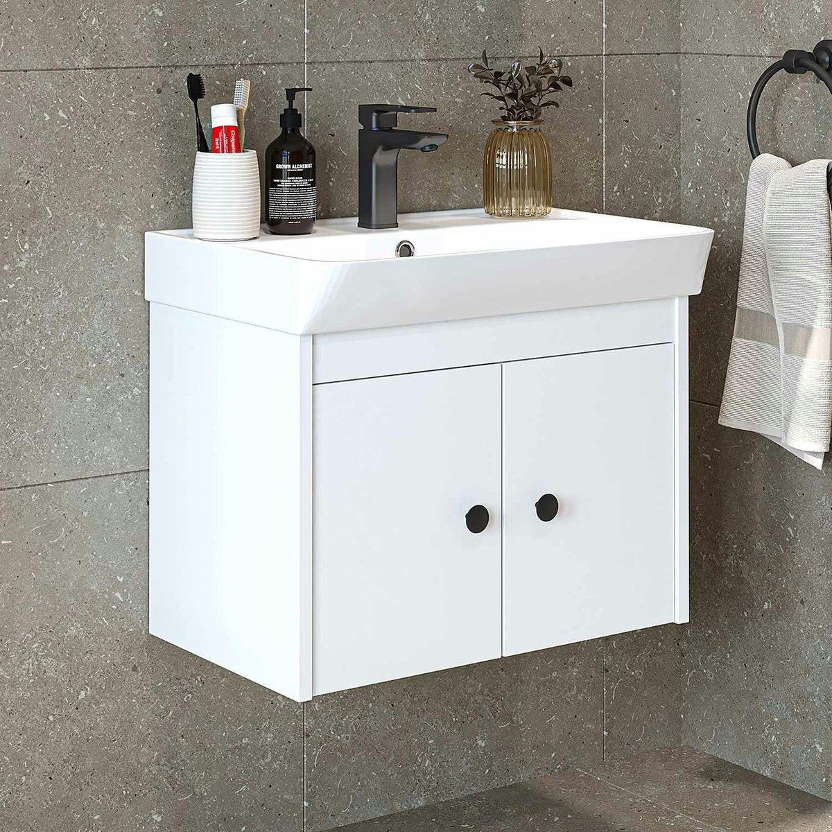 Meuble vasque suspendu 2 portes 60 cm JUSA blanc, PIER IMPORT
