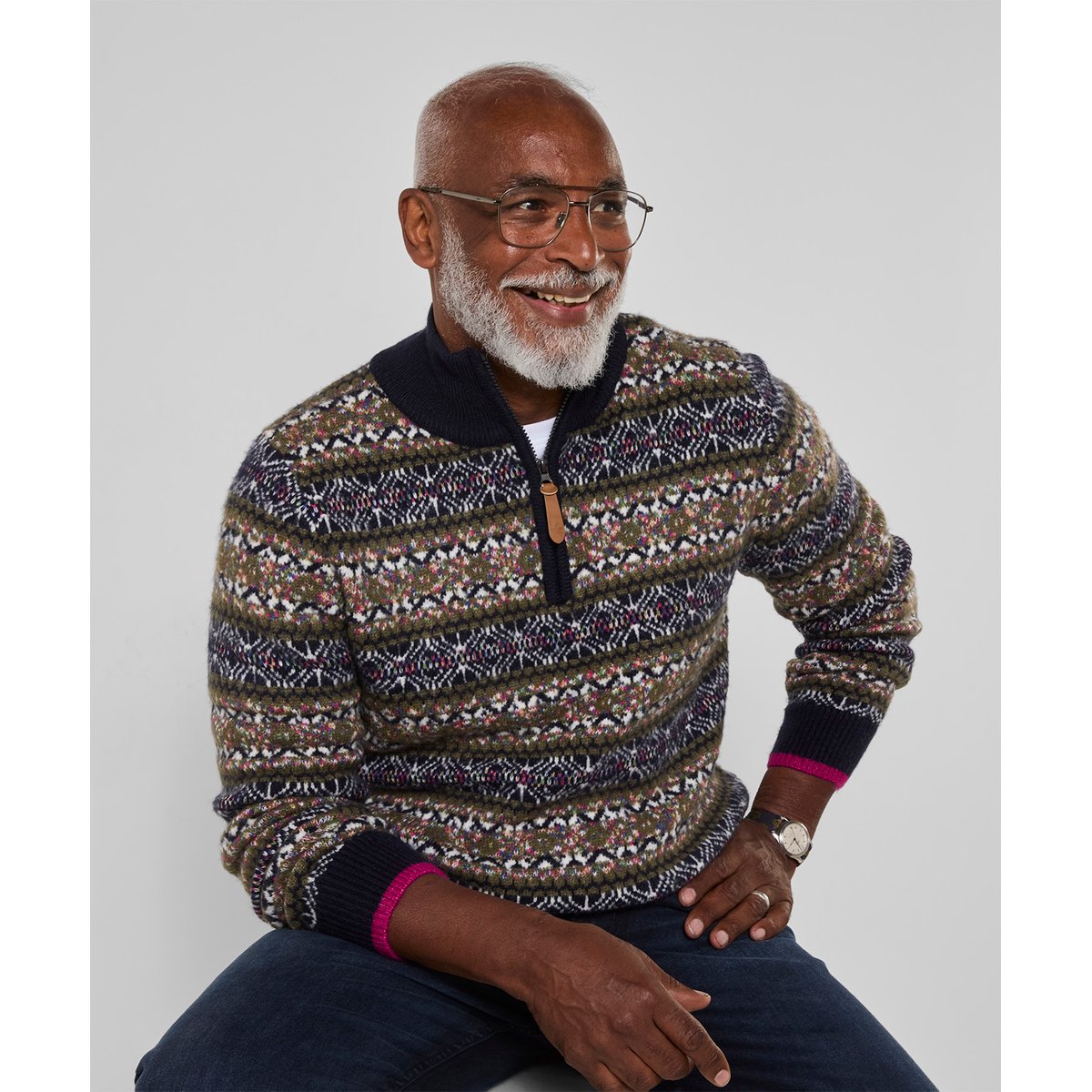 Fantastique Sweat Col Cheminée Jacquard Fair Isle multicolore, JOE BROWNS