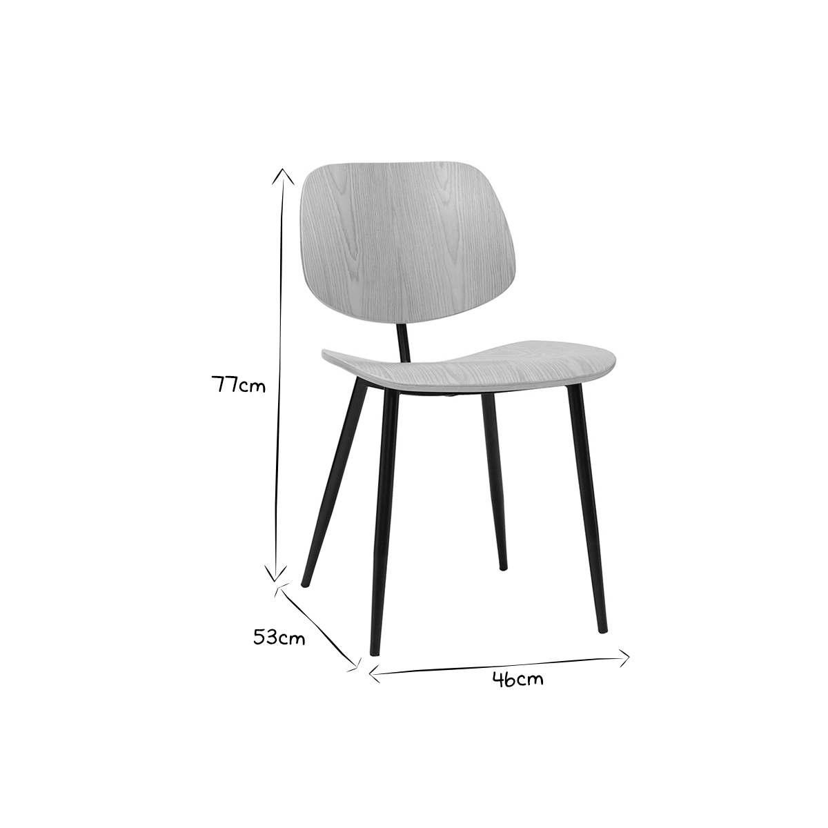 Chaises design pieds métal (lot de 2) TOBIAS bois clair / noir, MILIBOO
