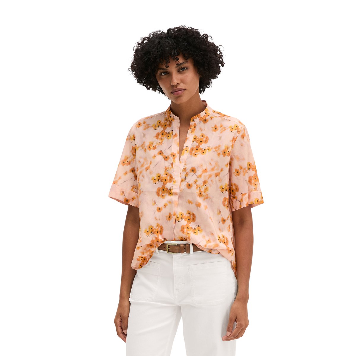 Blouse relaxed en voile de coton imprimé orange, MARC O'POLO