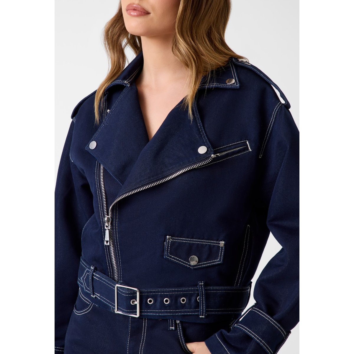 Veste Biker En Denim bleu foncé, GUESS